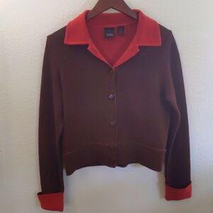 Jessica Brown & Orange Cardigan Wool Blend Fall Classy Academia Old Money M